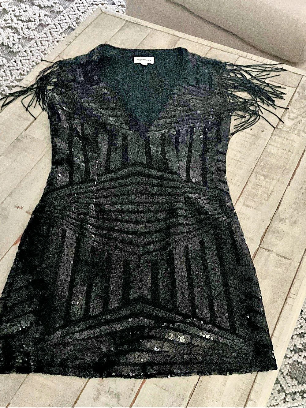 NWOT Superdown Nia Sequin Fringe Dress Black Size XXS